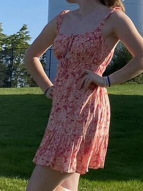 American Eagle Outfitters Pink Floral Tie-Front Mini Dress